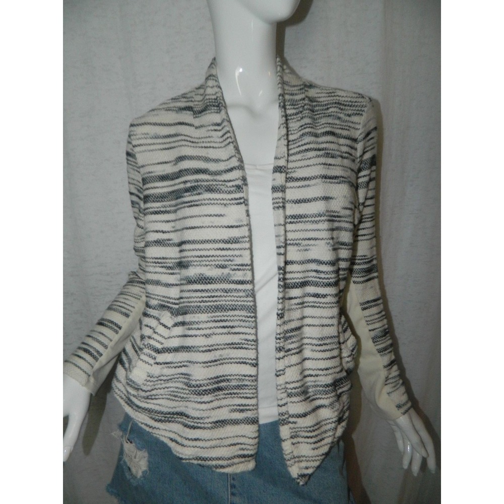 Lou & Grey Cardigan Sweater‎ Open Front Black Ivory Spacedye Cotton Size Medium